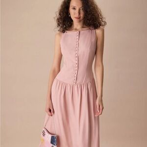 Rihoas Women's Pink Boat Neck Sleeveless Lyocell Midi Dress